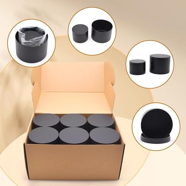 YJHSS Candle Tins, 24-Pack 8oz + 16oz Candle Jars for Making Candles Bulk Empty Candle Containers, Candle Tins with Lids for Candle Making Jars, Candles Vessels - Black - Image 3