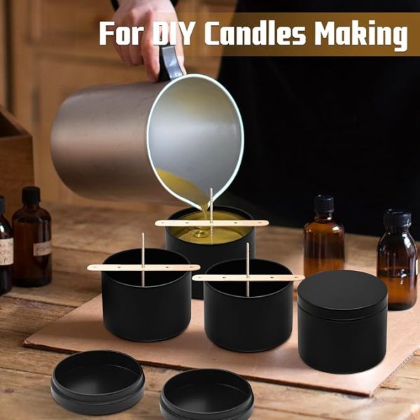 YJHSS Candle Tins, 24-Pack 8oz + 16oz Candle Jars for Making Candles Bulk Empty Candle Containers, Candle Tins with Lids for Candle Making Jars, Candles Vessels - Black - Image 2