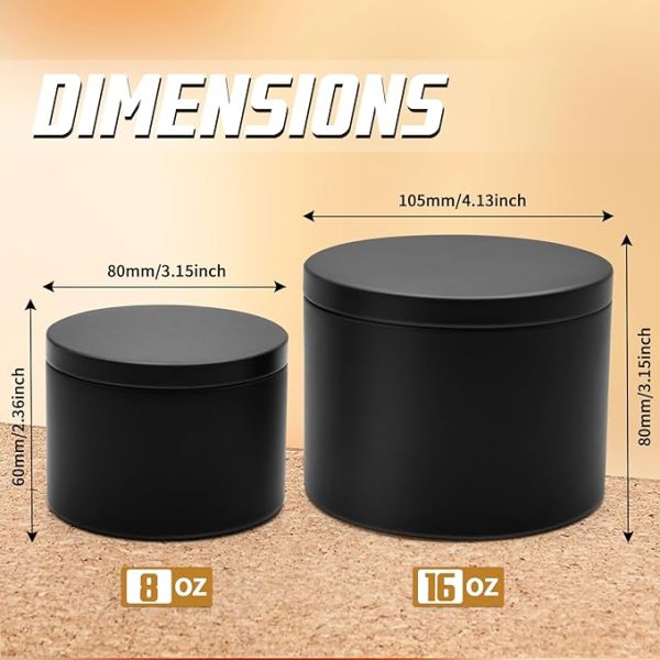 YJHSS Candle Tins, 24-Pack 8oz + 16oz Candle Jars for Making Candles Bulk Empty Candle Containers, Candle Tins with Lids for Candle Making Jars, Candles Vessels - Black - Image 4